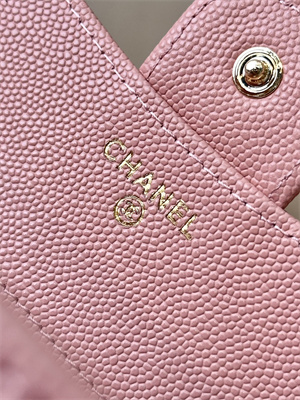 Ch*el small flap wallet tri-fold grained calfskin gold tone metal pink a82288