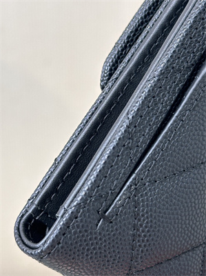 Ch*el small flap wallet tri-fold grained calfskin gold tone metal black a82288