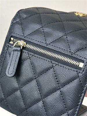 Ch*el small flap wallet tri-fold grained calfskin gold tone metal black a82288