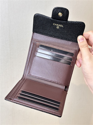 Ch*el small flap wallet tri-fold grained calfskin gold tone metal black a82288 (big grain)