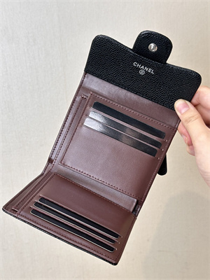 Ch*el small flap wallet tri-fold grained calfskin silver tone metal black a82288 (big grain)