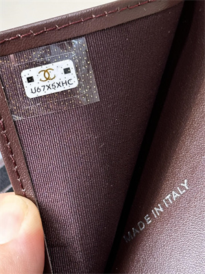 Ch*el small flap wallet tri-fold grained calfskin silver tone metal black a82288 (big grain)