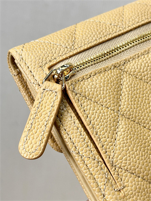 Ch*el small flap wallet tri-fold grained calfskin gold tone metal beige a82288