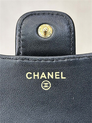 Ch*el small flap wallet tri-fold lambskin gold tone metal black a82288