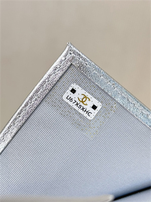 Ch*el small flap wallet tri-fold lambskin silver tone metal silver a82288