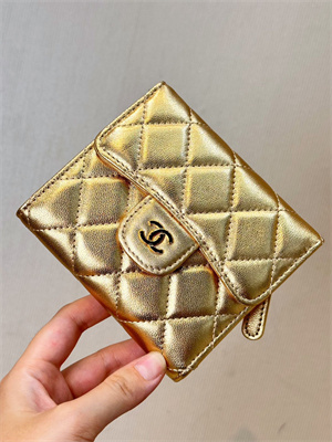 Ch*el small flap wallet tri-fold lambskin gold tone metal gold a82288