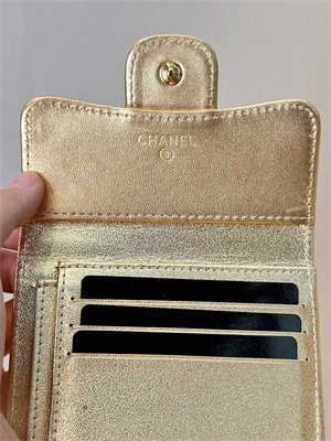 Ch*el small flap wallet tri-fold lambskin gold tone metal gold a82288