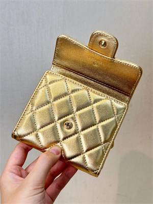 Ch*el small flap wallet tri-fold lambskin gold tone metal gold a82288