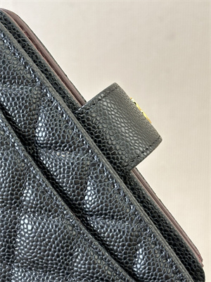 Ch*el snap wallet grained calfskin gold tone metal black a48667