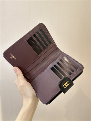 Ch*el snap wallet grained calfskin gold tone metal black a48667