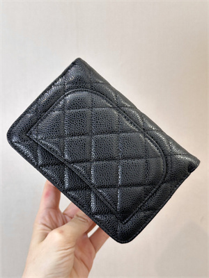 Ch*el snap wallet grained calfskin silver tone metal black a48667