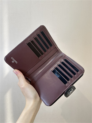 Ch*el snap wallet grained calfskin silver tone metal black a48667