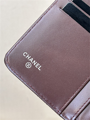 Ch*el snap wallet grained calfskin silver tone metal black a48667