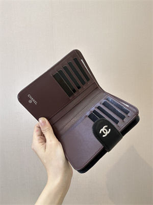 Ch*el snap wallet lambskin silver tone metal black a48667