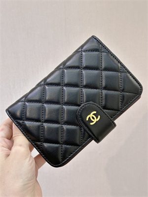 Ch*el snap wallet lambskin gold tone metal black a48667