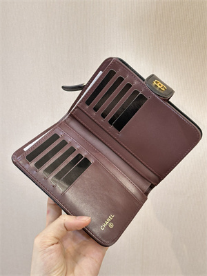 Ch*el snap wallet lambskin gold tone metal black a48667