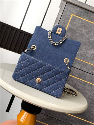 Cha.nel Mini Classic Flap Bag Denim Gold Tone Metal 01116