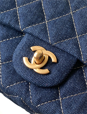 Cha.nel Mini Classic Flap Bag Denim Gold Tone Metal 01116