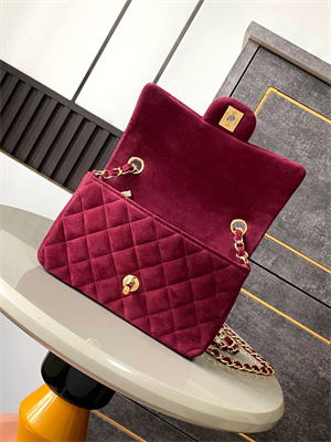 Cha.nel Mini Classic Flap Bag Suede Gold Tone Metal Burgundy 01116