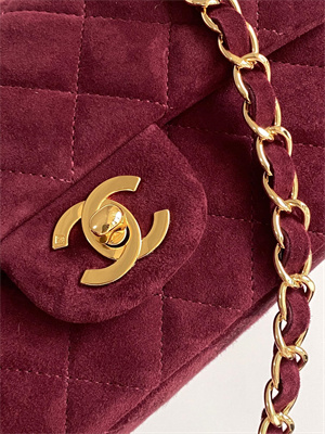 Cha.nel Mini Classic Flap Bag Suede Gold Tone Metal Burgundy 01116