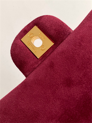 Cha.nel Mini Classic Flap Bag Suede Gold Tone Metal Burgundy 01116