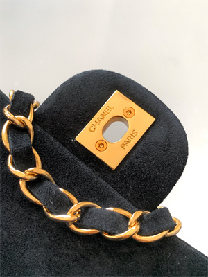 Cha.nel Mini Classic Flap Bag Suede Gold Tone Metal Black 01116