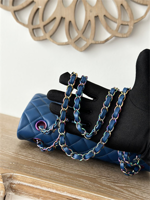 Cha.nel Medium Classic Flap Bag Lambskin Iridescent Metal Dk Blue/Rose Purple 01112