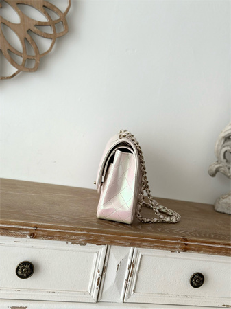 Ch*el medium classic flap bag iridescent lambskin gold tone metal lt beige 01112