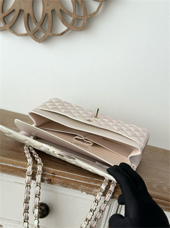 Ch*el medium classic flap bag iridescent lambskin gold tone metal lt beige 01112