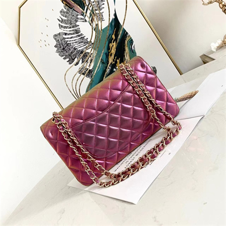 Ch*el medium classic flap bag iridescent lambskin gold tone metal  01112