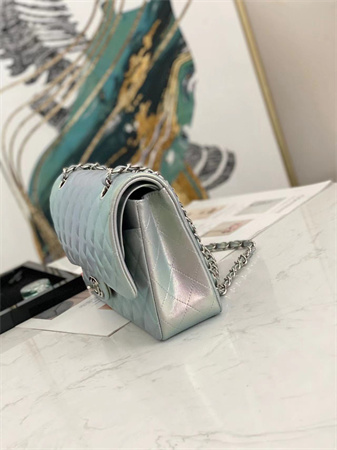 Ch*el medium classic flap bag iridescent lambskin silver tone metal  01112