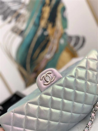 Ch*el medium classic flap bag iridescent lambskin silver tone metal  01112