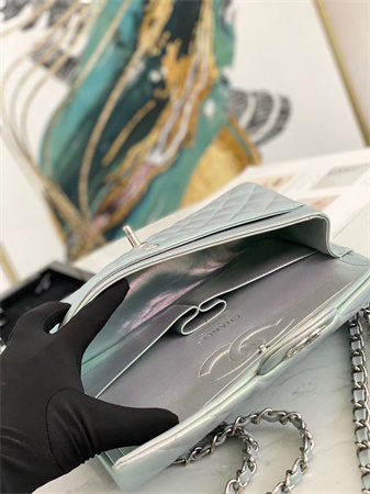 Ch*el medium classic flap bag iridescent lambskin silver tone metal  01112