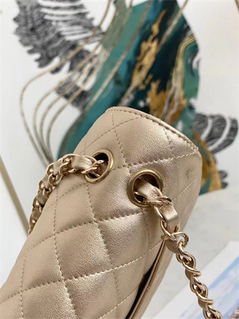 Ch*el medium classic flap bag iridescent  lambskin gold tone metal champagne gold 01112