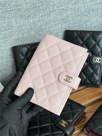 Ch*el passport holder in grained calfskin silver tone metal pink ap3658