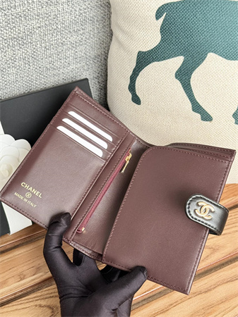 Ch*el passport holder in lambskin gold tone metal black ap3658