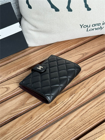 Ch*el passport holder in lambskin silver tone metal black ap3658