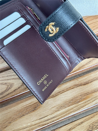 Ch*el passport holder in grained calfskin gold tone metal black ap3658