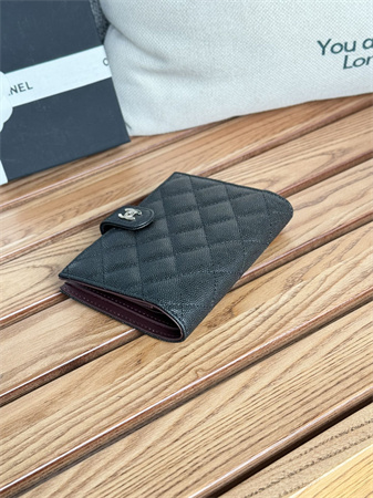 Ch*el passport holder in grained calfskin silver tone metal black ap3658