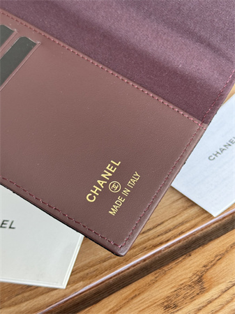 Ch*el passport holder in grained calfskin gold tone metal black a80385
