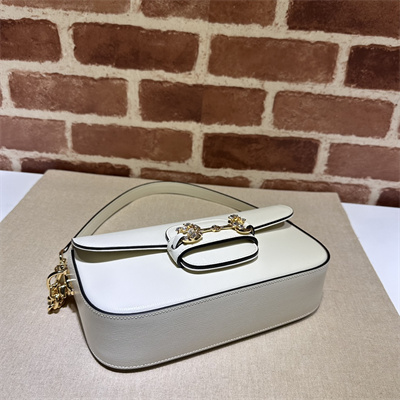 Gu.cci Horsebit 1955 Small Shoulder Bag White Leather 735178