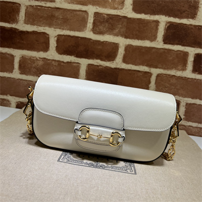 Gu.cci Horsebit 1955 Small Shoulder Bag White Leather 735178