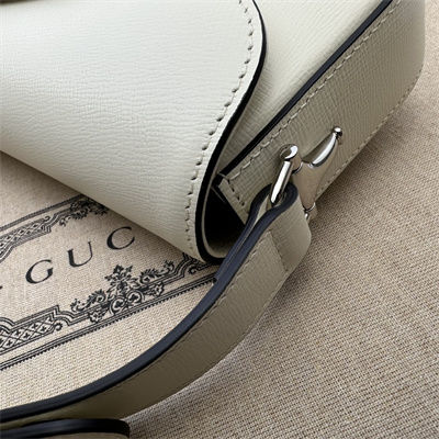 Gu.cci Horsebit 1955 Small Shoulder Bag White Leather 764155