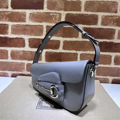Gu.cci Horsebit 1955 Small Shoulder Bag Grey Leather 764155