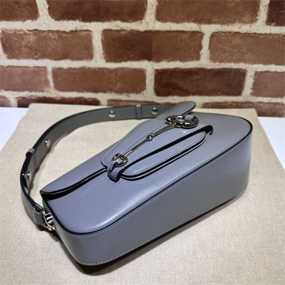 Gu.cci Horsebit 1955 Small Shoulder Bag Grey Leather 764155