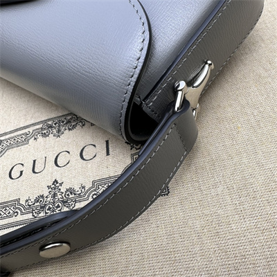 Gu.cci Horsebit 1955 Small Shoulder Bag Grey Leather 764155