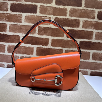 Gu.cci Horsebit 1955 Small Shoulder Bag Orange Leather 764155