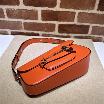 Gu.cci Horsebit 1955 Small Shoulder Bag Orange Leather 764155