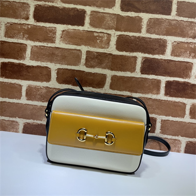 Gu.cci Horsebit 1955 Small Shoulder Bag White/Black/Yellow leather 645454