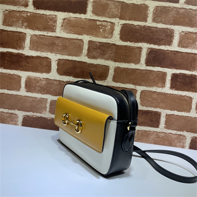 Gu.cci Horsebit 1955 Small Shoulder Bag White/Black/Yellow leather 645454